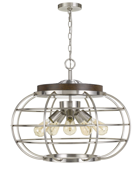 Cal Lighting FX-3719-5 Five Light Chandelier, Brushed Steel/Wood