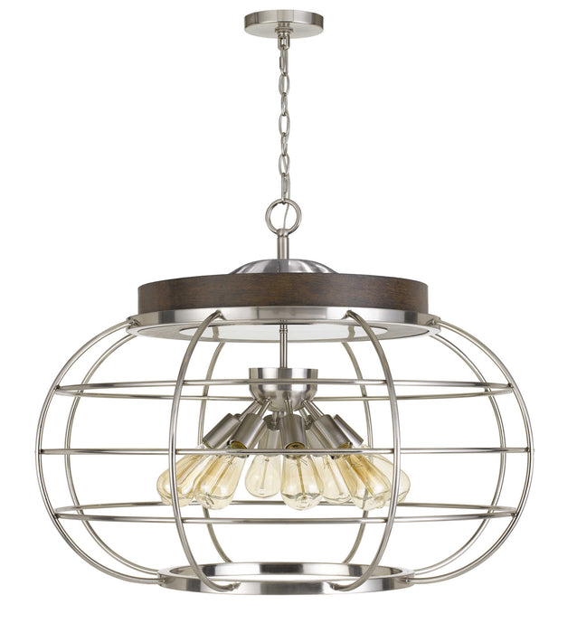 Cal Lighting FX-3719-8 Eight Light Chandelier, Brushed Steel/Wood