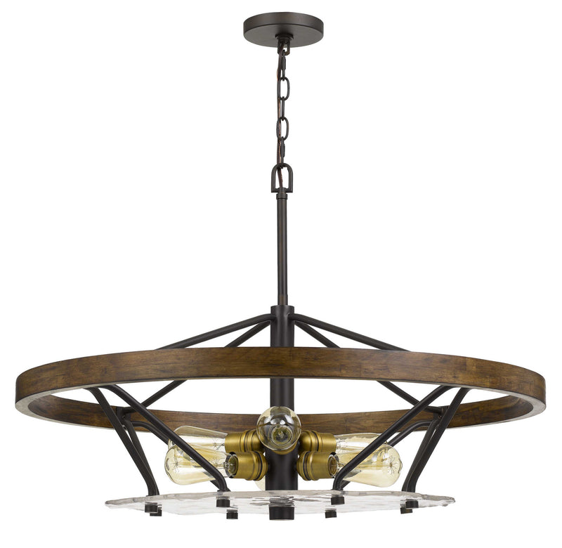 Cal Lighting FX-3721-6 Six Light Chandelier, Bronze/Wood