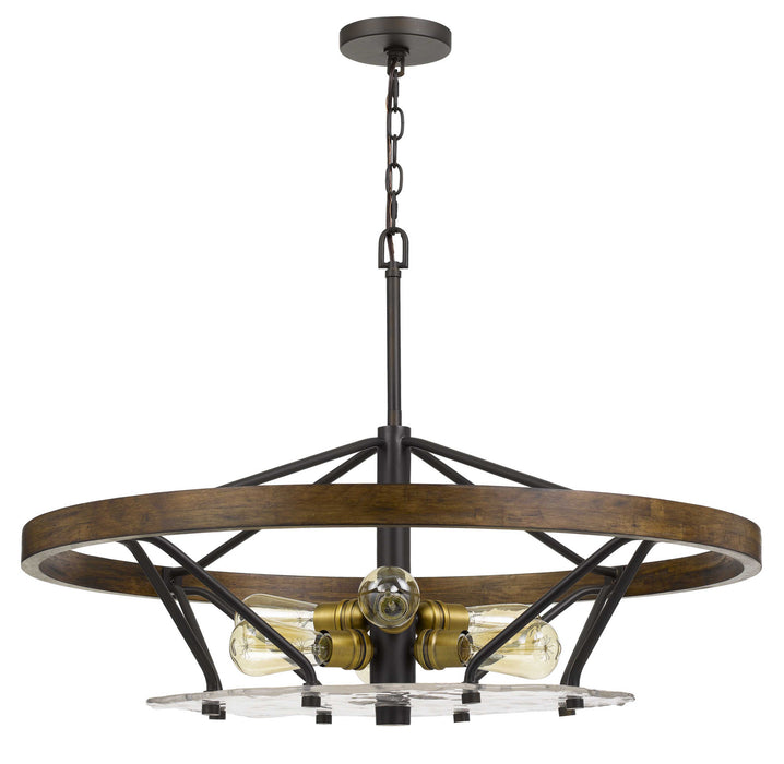 Cal Lighting FX-3721-6 Six Light Chandelier, Bronze/Wood