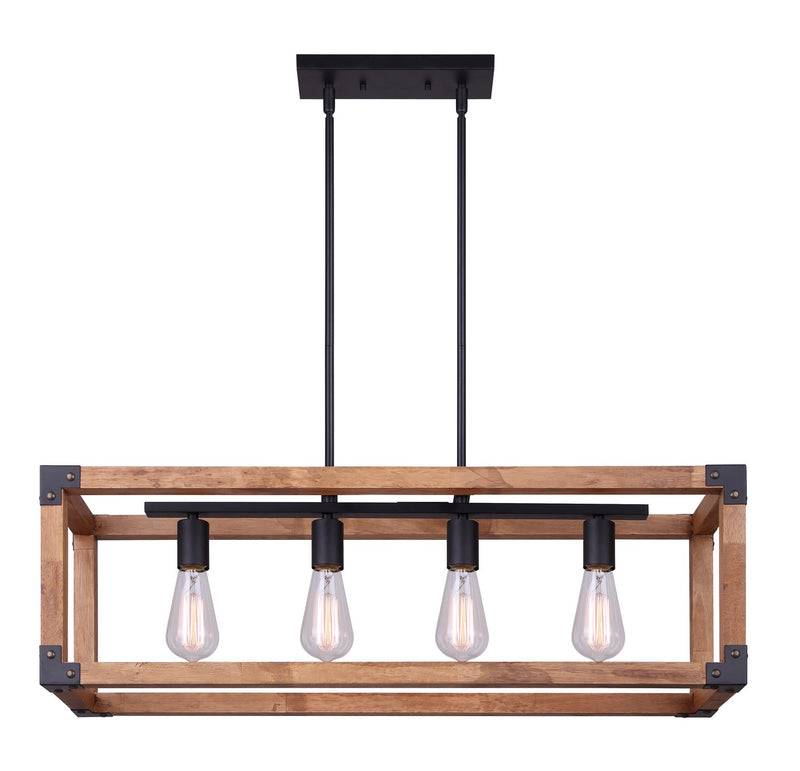 Canarm ICH756A04BKW32 Four Light Chandelier, Black/Wood
