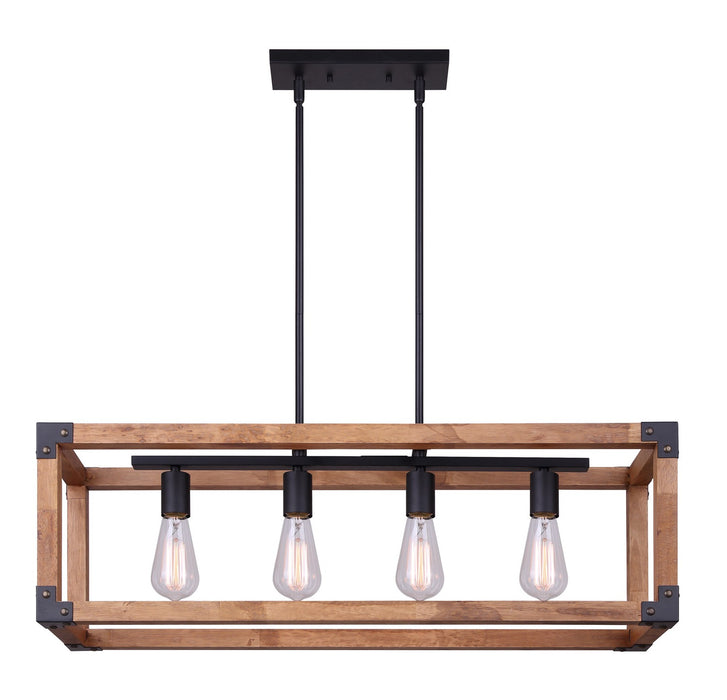 Canarm ICH756A04BKW32 Four Light Chandelier, Black/Wood