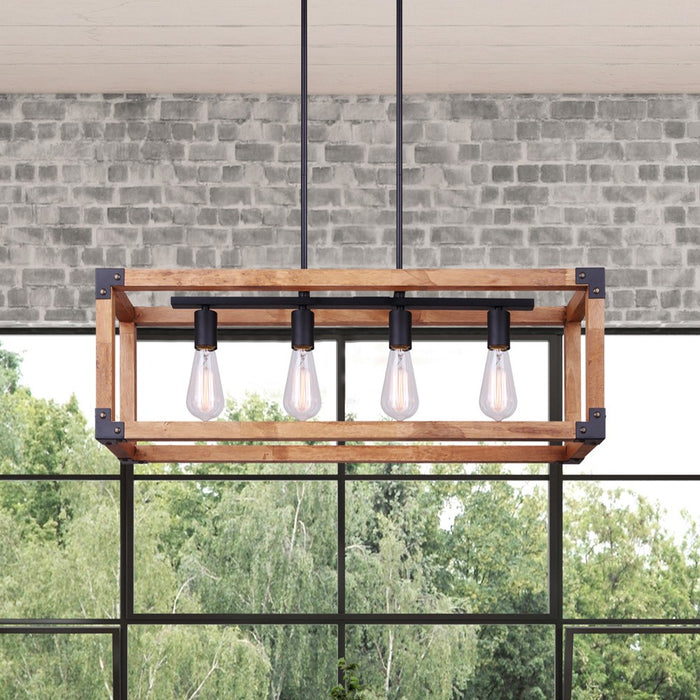 Canarm ICH756A04BKW32 Four Light Chandelier, Black/Wood