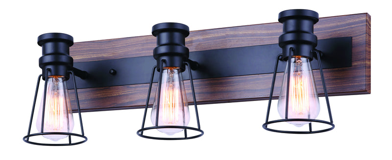 Canarm IVL752A03BKW Three Light Vanity, Black/Faux Wood