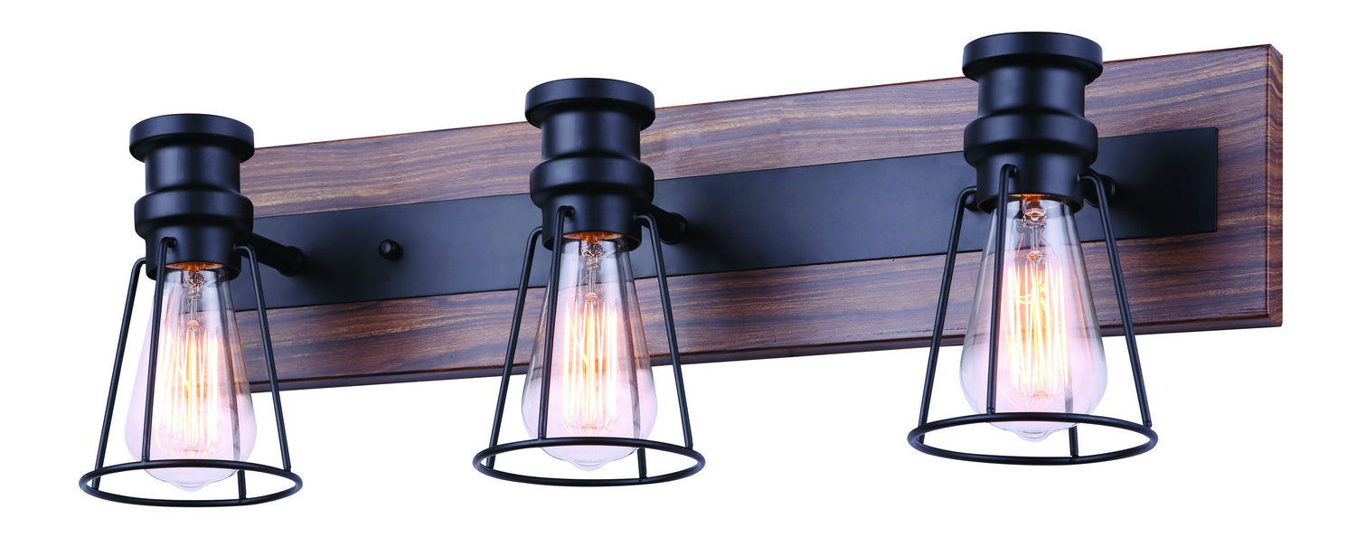 Canarm IVL752A03BKW Three Light Vanity, Black/Faux Wood