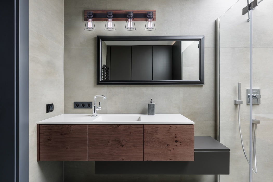 Canarm IVL752A04BKW Four Light Vanity, Black/Faux Wood