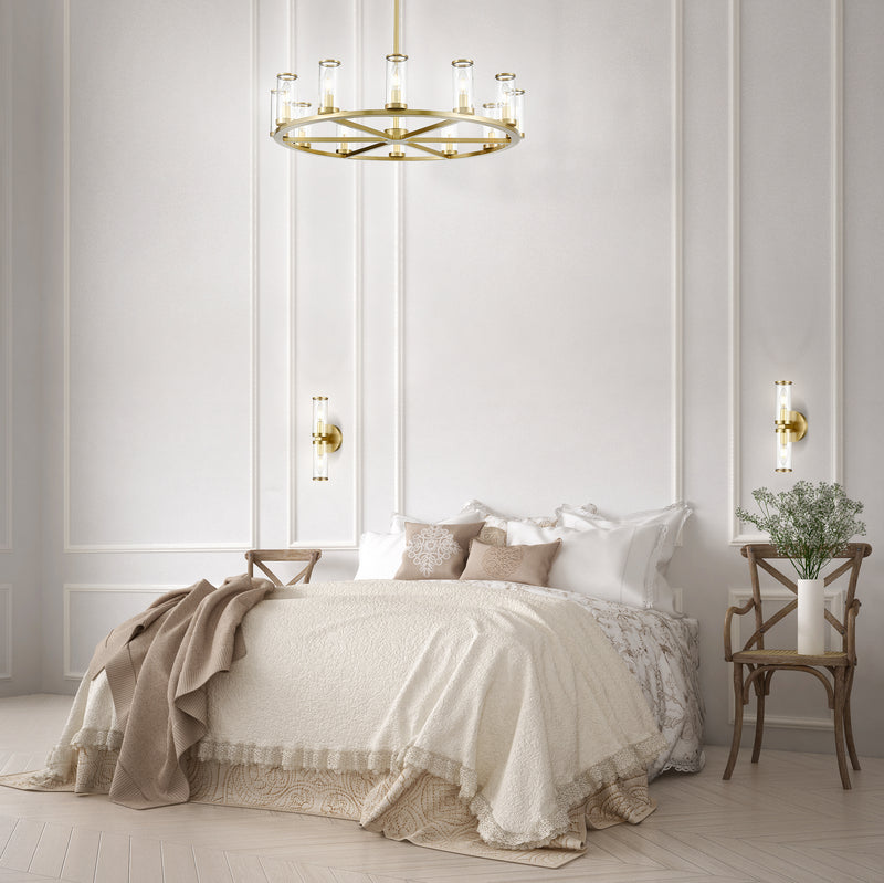 Alora CH309012NBCG 12 Light Chandelier, Clear Glass/Natural Brass