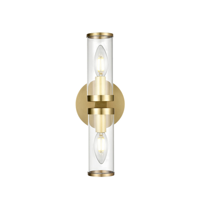 Alora WV309002NBCG Two Light Wall Sconce, Clear Glass/Natural Brass