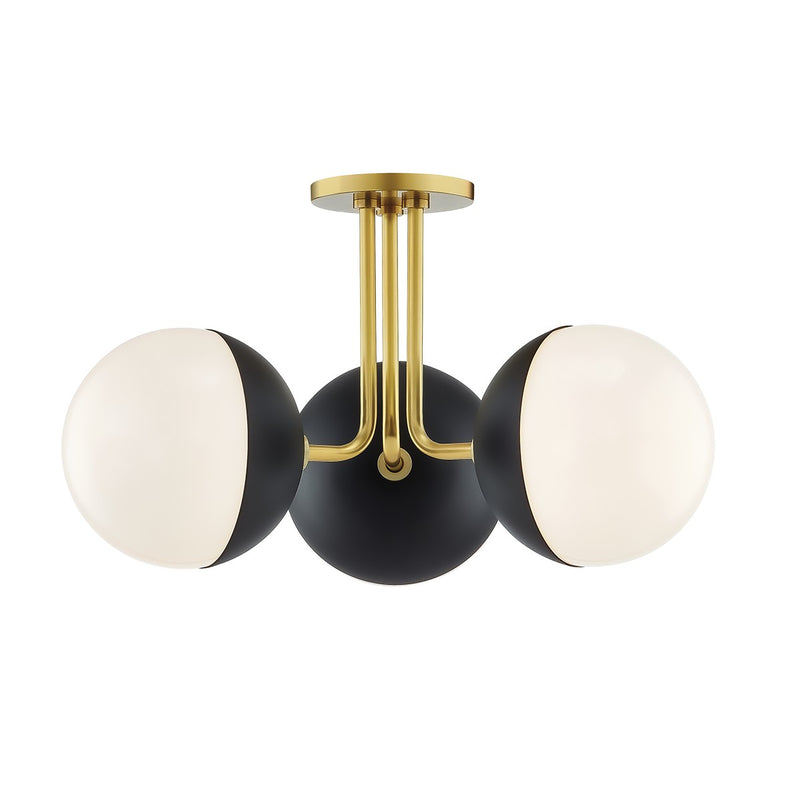 Mitzi H344603-AGB/BK Three Light Semi Flush Mount, Aged Brass/Black