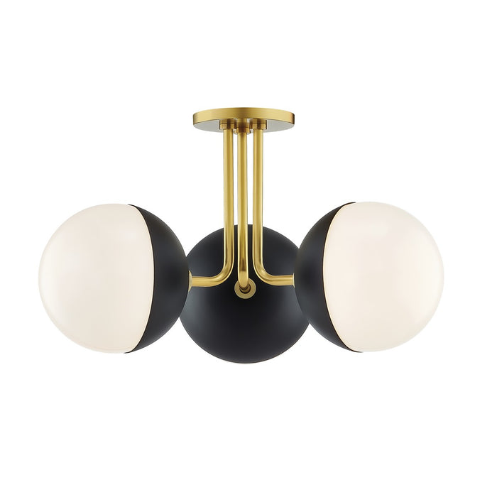 Mitzi H344603-AGB/BK Three Light Semi Flush Mount, Aged Brass/Black