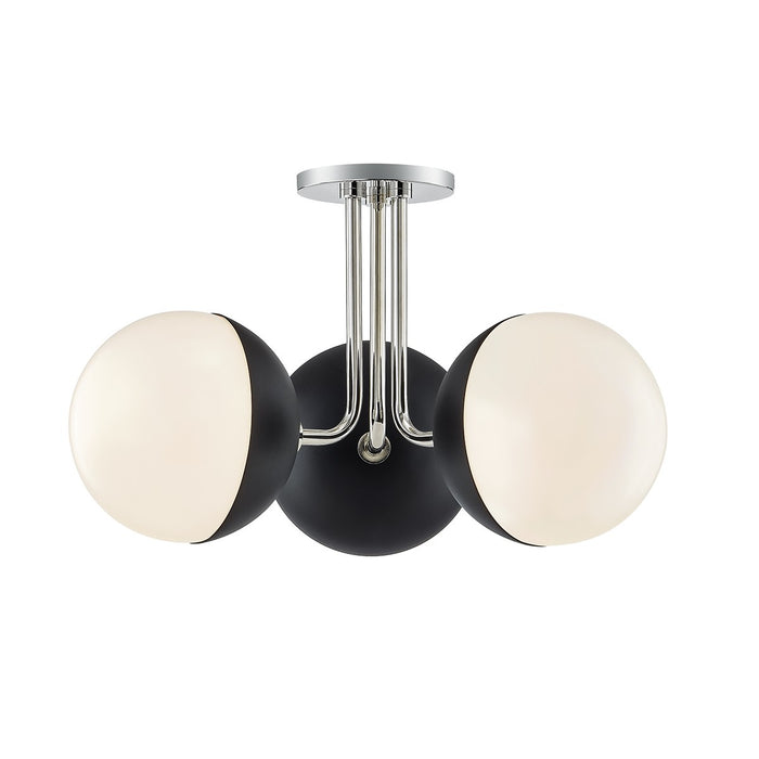 Mitzi H344603-PN/BK Three Light Semi Flush Mount, Polished Nickel/Black