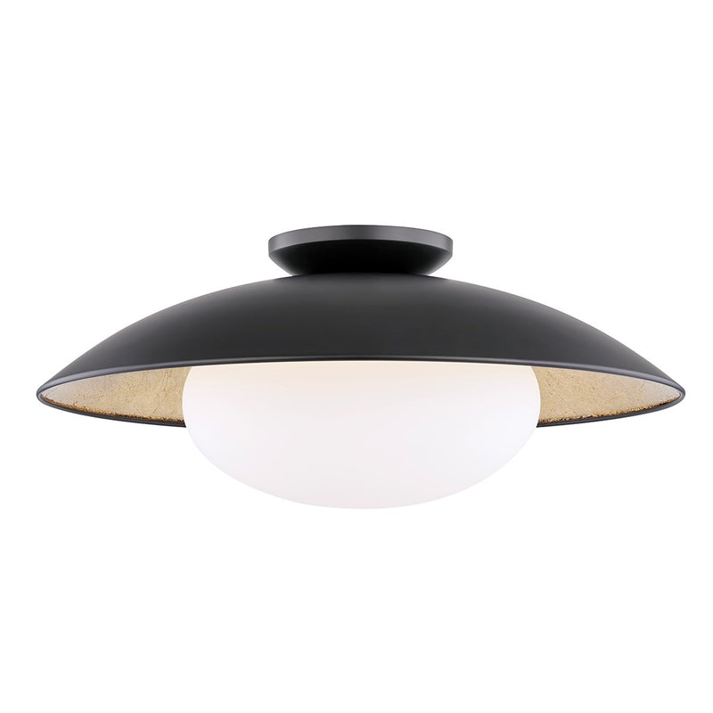 Mitzi H368601L-BLK/GL One Light Semi Flush Mount, Black Lustro/Gold Leaf Combo