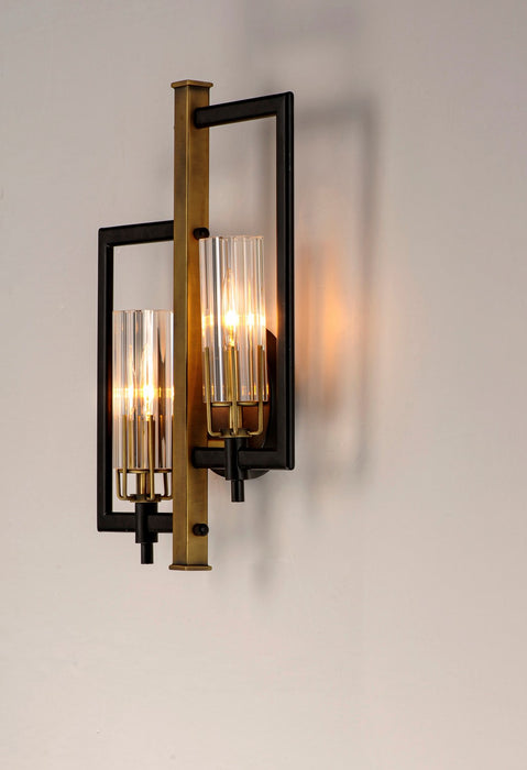 Maxim 16112CLBKAB Two Light Wall Sconce, Black / Antique Brass