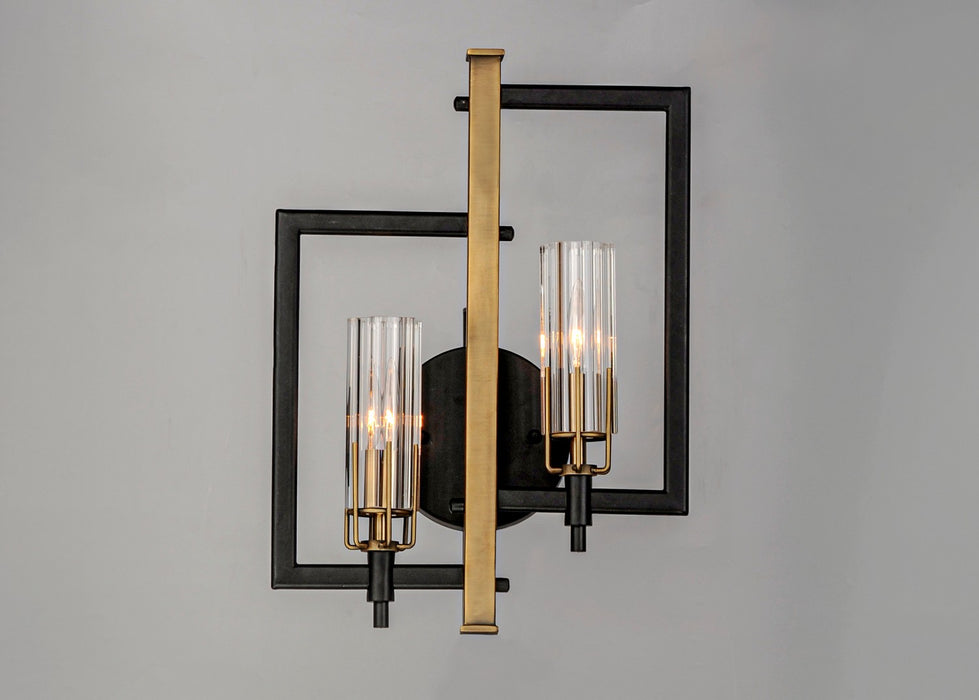 Maxim 16112CLBKAB Two Light Wall Sconce, Black / Antique Brass