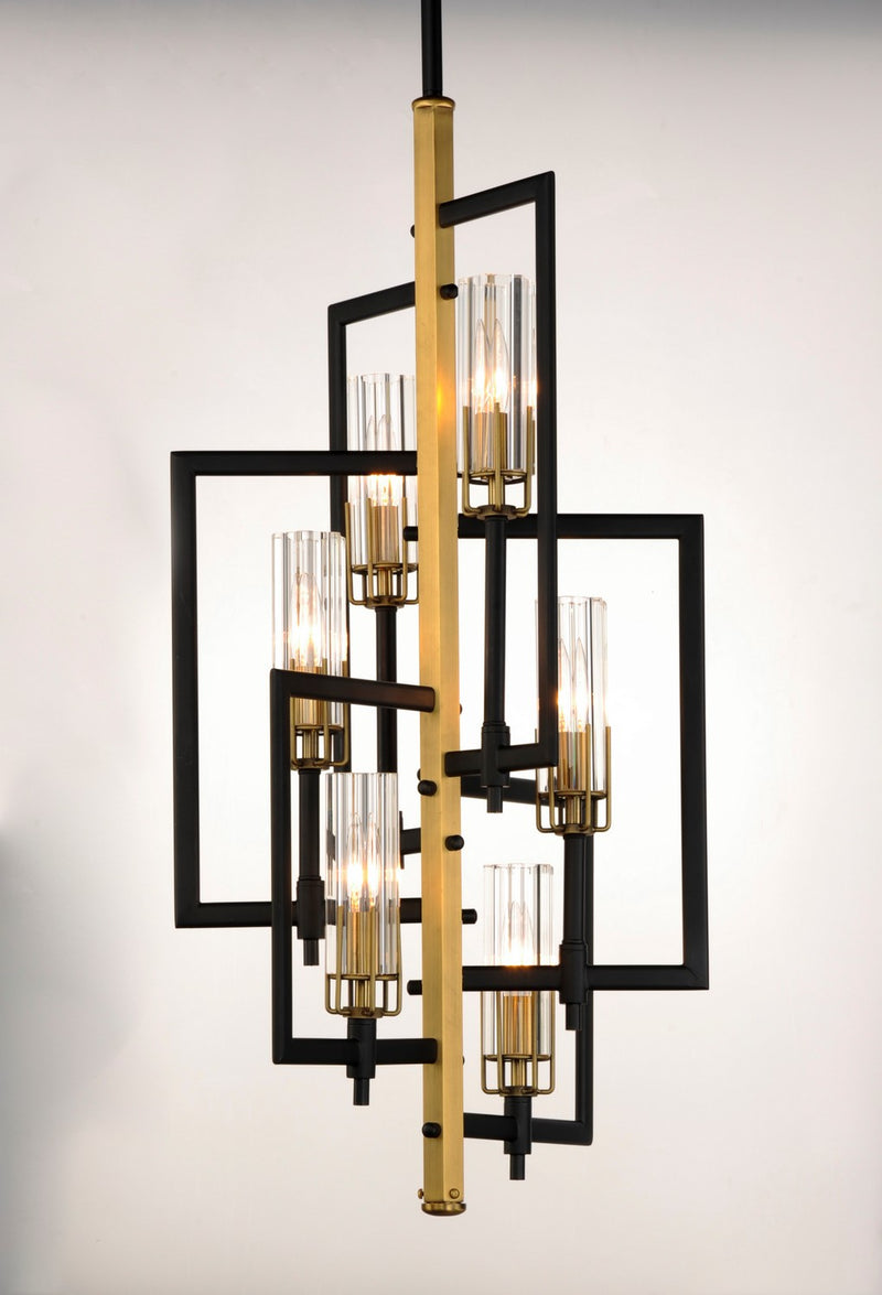 Maxim 16116CLBKAB Six Light Chandelier, Black / Antique Brass