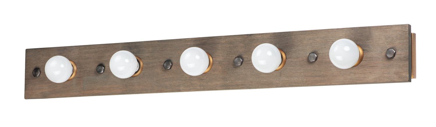 Maxim 25244WWDAB Five Light Bath Vanity, Weathered Wood / Antique Brass