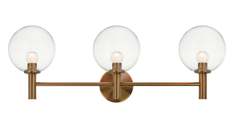Matteo Lighting S06003AGCL Three Light Wall Sconce, Aged Gold Brass