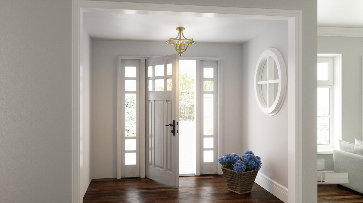 Quoizel QF5119WS Four Light Semi-Flush Mount, Weathered Brass