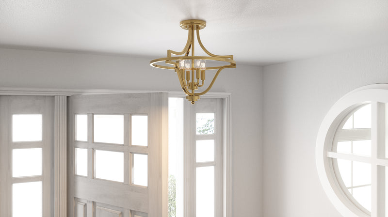 Quoizel QF5119WS Four Light Semi-Flush Mount, Weathered Brass