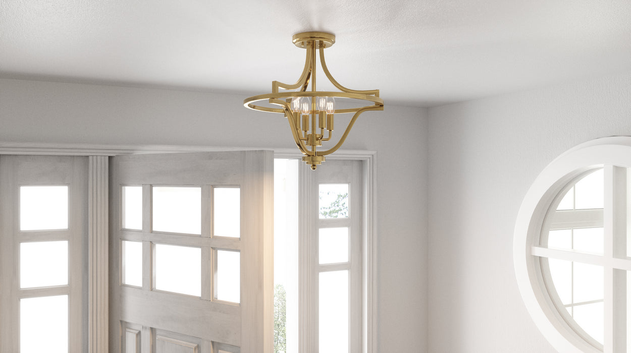 Quoizel QF5119WS Four Light Semi-Flush Mount, Weathered Brass