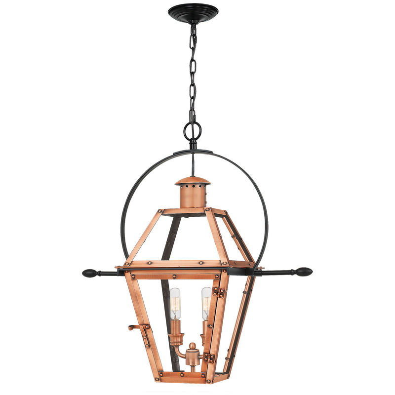 Quoizel RO1911AC Two Light Outdoor Hanging Lantern, Aged Copper