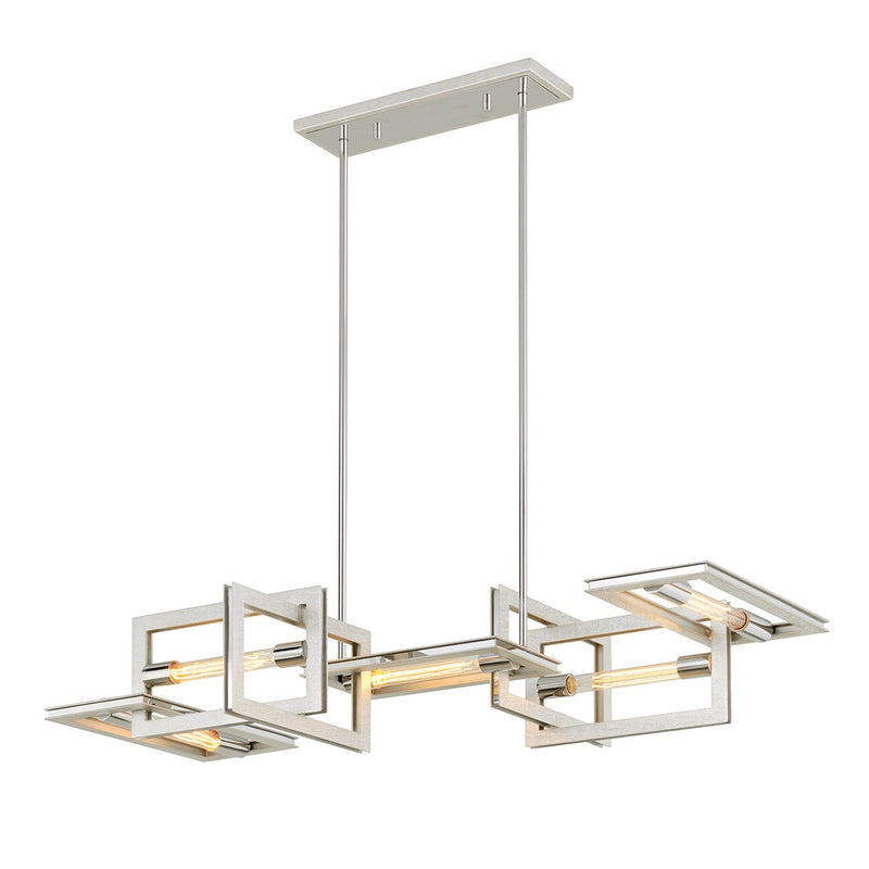 Troy Lighting F7105 Five Light Linear Pendant, Silver Leaf W Stainless Acc