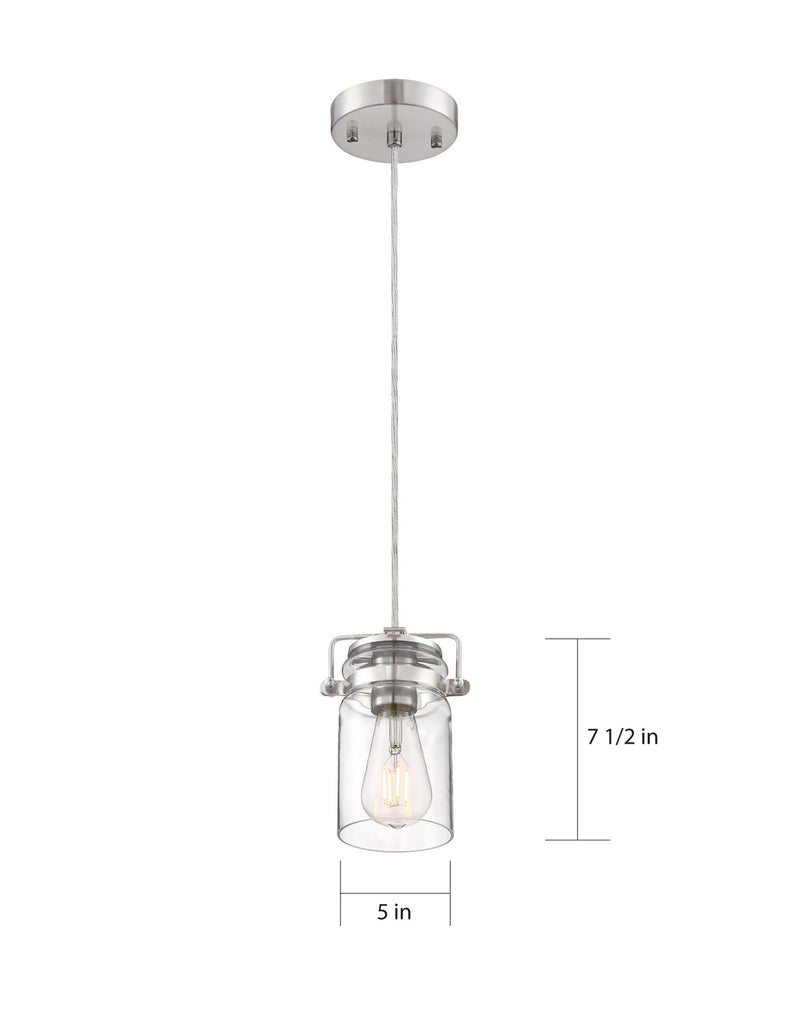 Nuvo Lighting 60-6736 One Light Mini Pendant, Brushed Nickel / Clear Glass