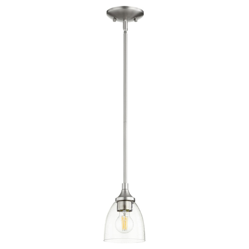 Quorum 3059-265 One Light Pendant, Satin Nickel w/ Clear/Seeded