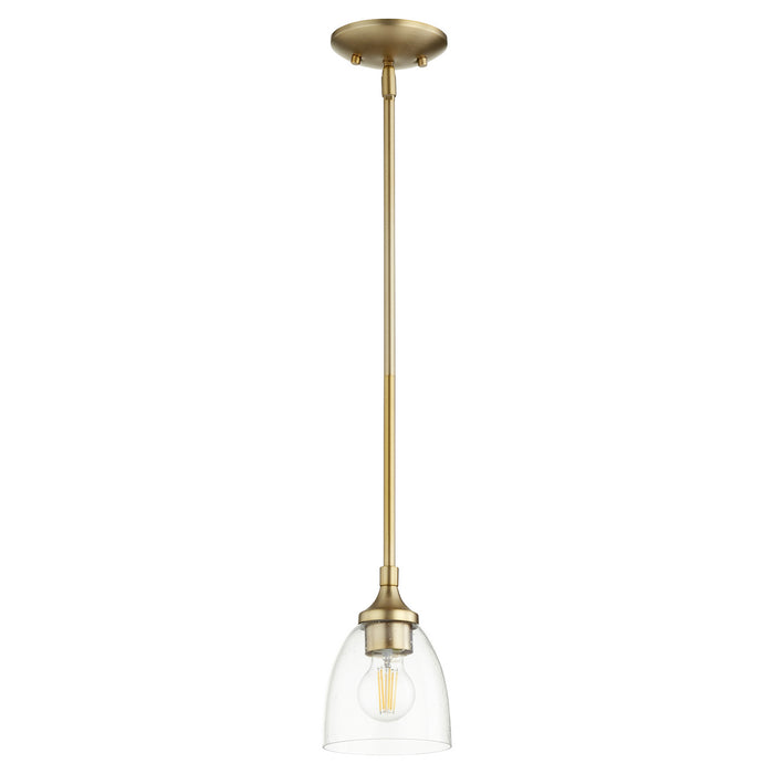 Quorum 3059-280 One Light Pendant, Aged Brass w/ Clear/Seeded