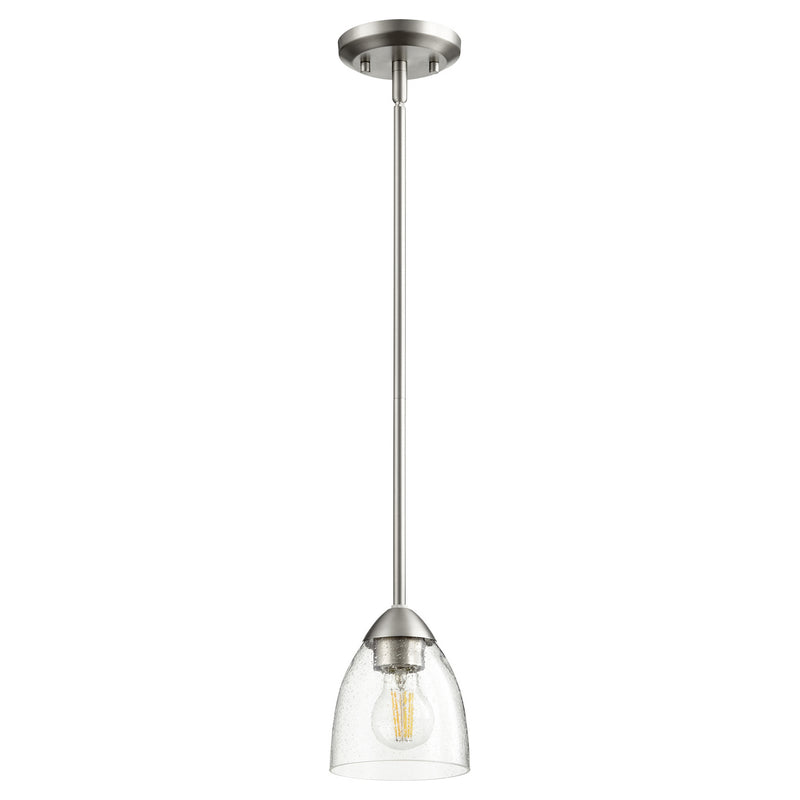 Quorum 3069-265 One Light Pendant, Satin Nickel w/ Clear/Seeded