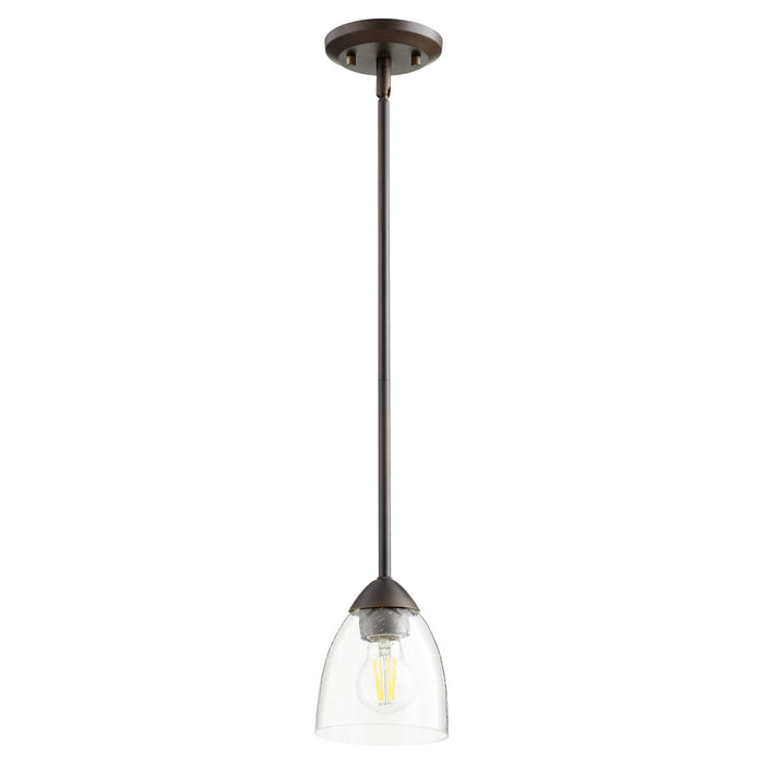 Quorum 3069-286 One Light Pendant, Oiled Bronze w/ Clear/Seeded