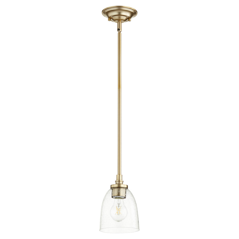 Quorum 3122-280 One Light Pendant, Aged Brass w/ Clear/Seeded