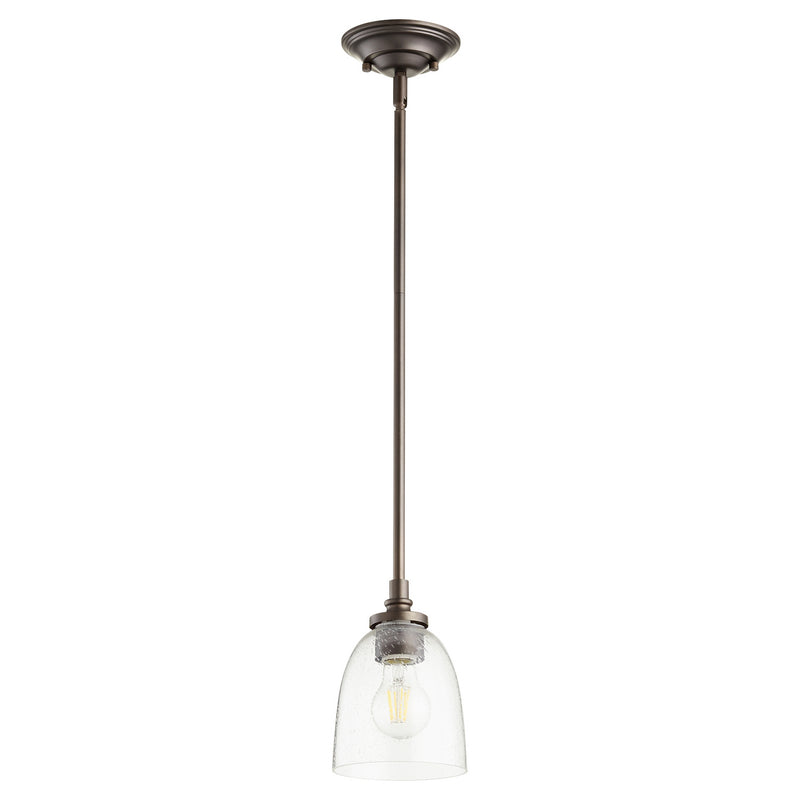 Quorum 3122-286 One Light Pendant, Oiled Bronze w/ Clear/Seeded