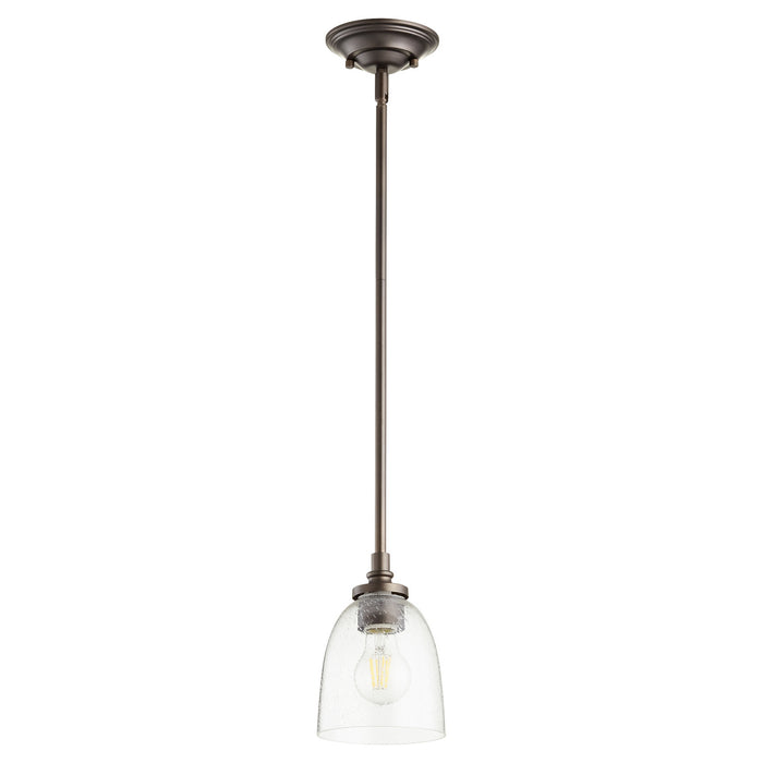Quorum 3122-286 One Light Pendant, Oiled Bronze w/ Clear/Seeded