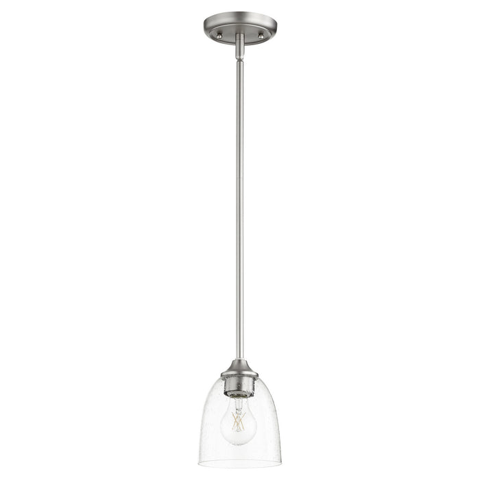 Quorum 3127-265 One Light Pendant, Satin Nickel w/ Clear/Seeded