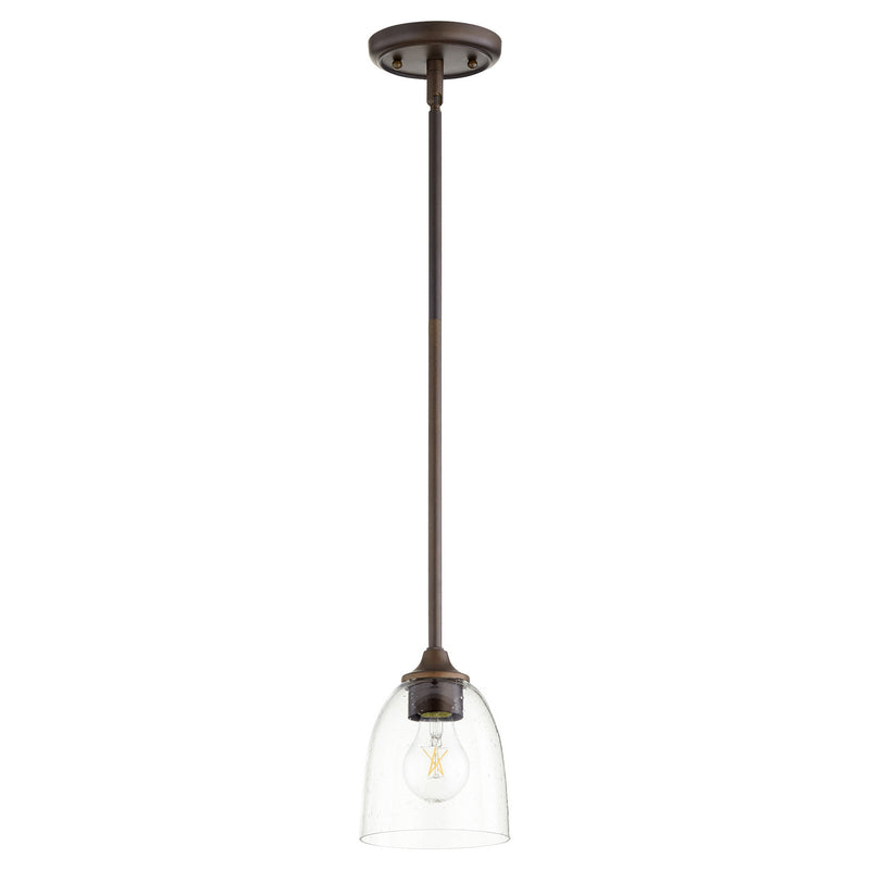 Quorum 3127-286 One Light Pendant, Oiled Bronze w/ Clear/Seeded