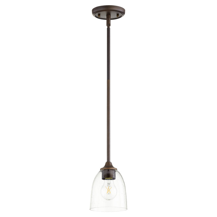 Quorum 3127-286 One Light Pendant, Oiled Bronze w/ Clear/Seeded
