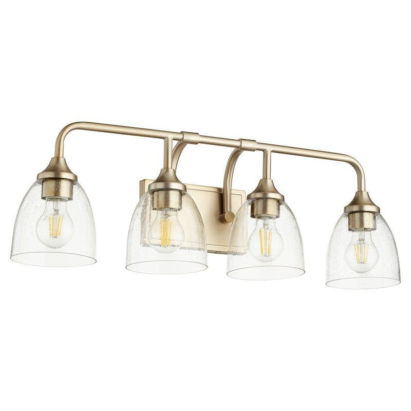 Quorum 5059-4-280 Four Light Vanity, Aged Brass w/ Clear/Seeded