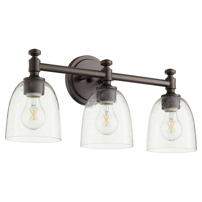 Quorum 5122-3-286 Three Light Vanity, Oiled Bronze w/ Clear/Seeded
