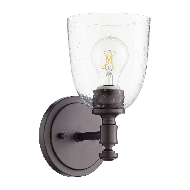 Quorum 5422-1-286 One Light Wall Mount, Oiled Bronze w/ Clear/Seeded