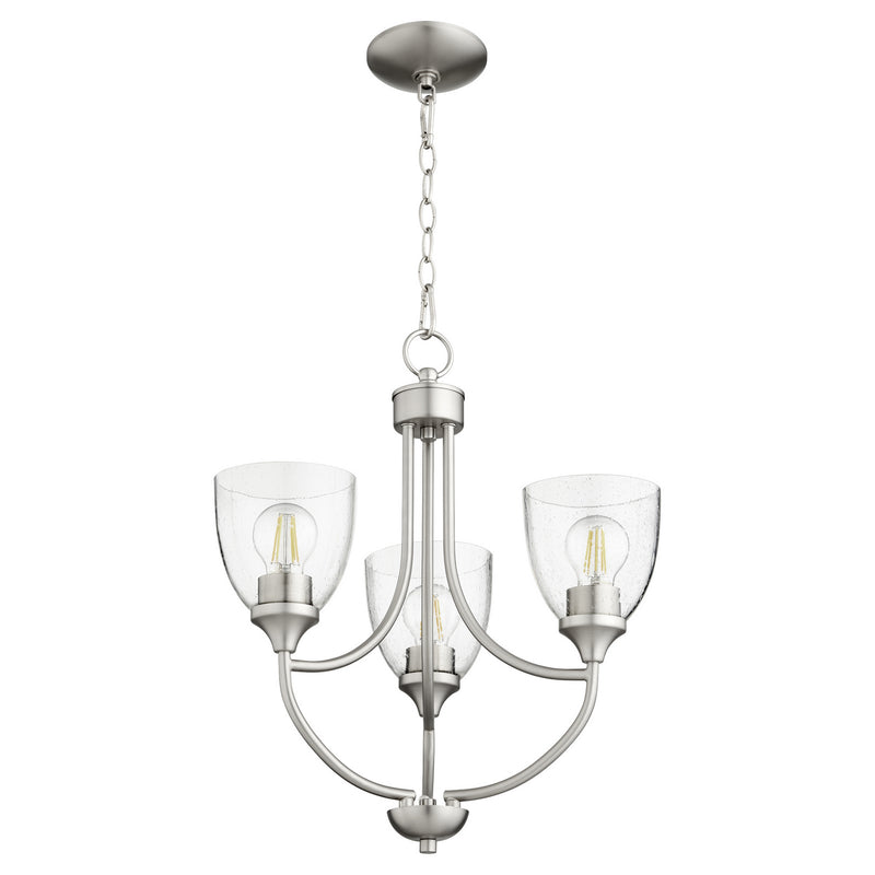 Quorum 6059-3-265 Three Light Chandelier, Satin Nickel w/ Clear/Seeded