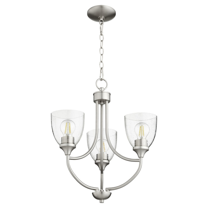 Quorum 6059-3-265 Three Light Chandelier, Satin Nickel w/ Clear/Seeded