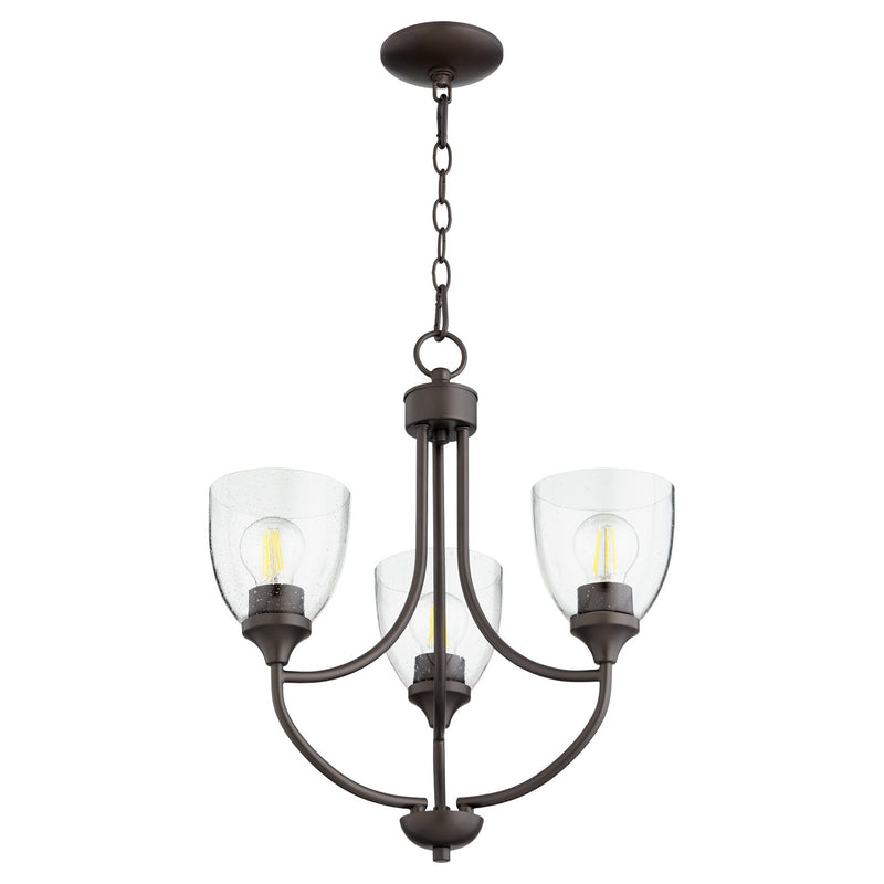 Quorum 6059-3-286 Three Light Chandelier, Oiled Bronze w/ Clear/Seeded