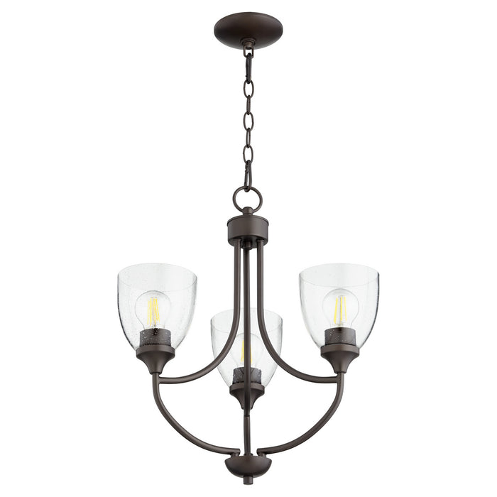 Quorum 6059-3-286 Three Light Chandelier, Oiled Bronze w/ Clear/Seeded
