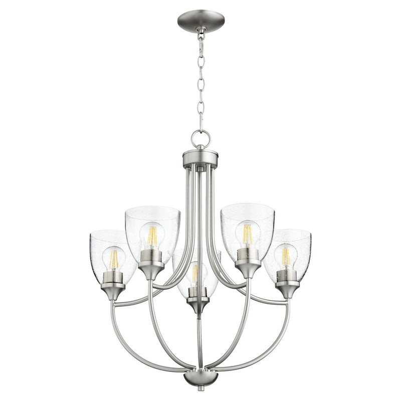 Quorum 6059-5-265 Five Light Chandelier, Satin Nickel w/ Clear/Seeded
