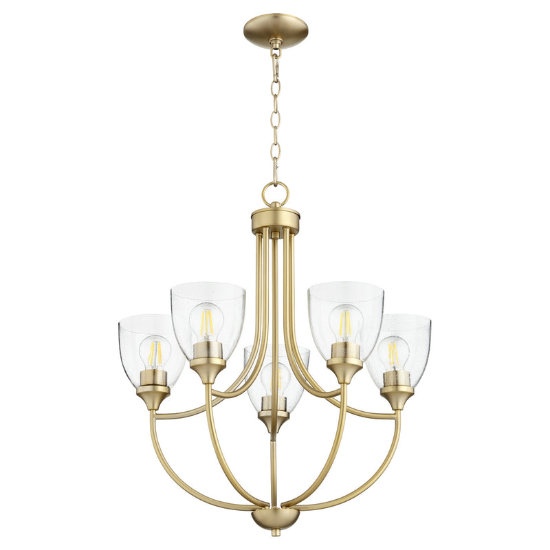 Quorum 6059-5-280 Five Light Chandelier, Aged Brass w/ Clear/Seeded