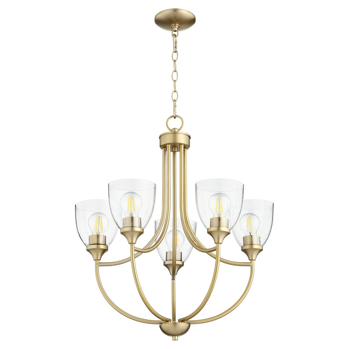 Quorum 6059-5-280 Five Light Chandelier, Aged Brass w/ Clear/Seeded