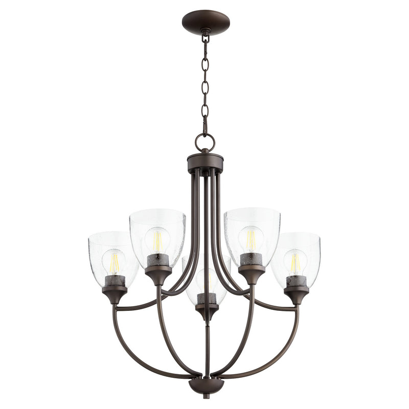 Quorum 6059-5-286 Five Light Chandelier, Oiled Bronze w/ Clear/Seeded