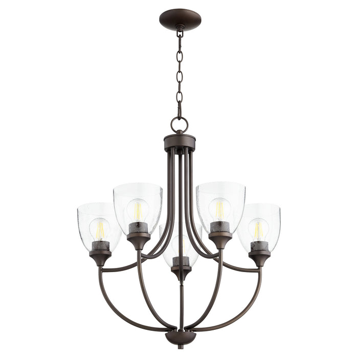 Quorum 6059-5-286 Five Light Chandelier, Oiled Bronze w/ Clear/Seeded