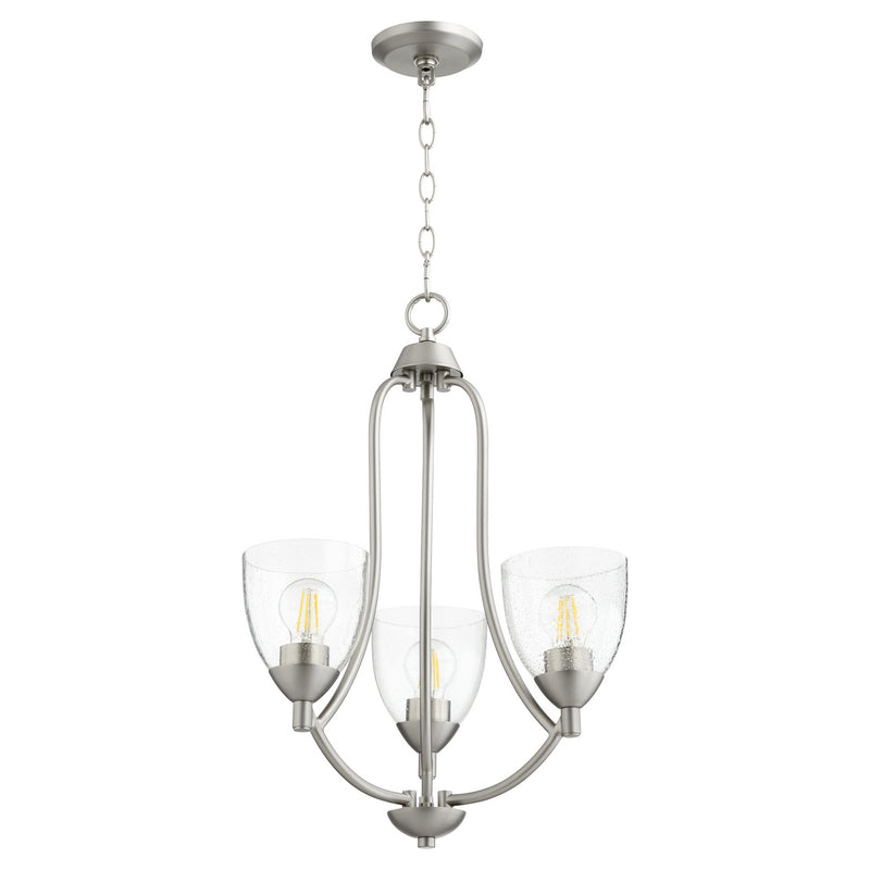 Quorum 6069-3-265 Three Light Chandelier, Satin Nickel w/ Clear/Seeded